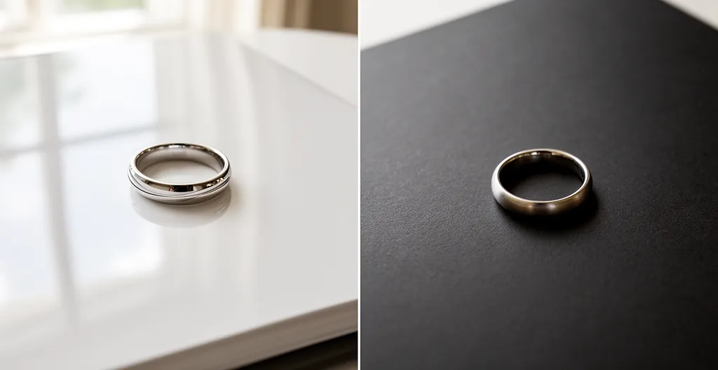 Comparaison visuelle entre papier photo brillant et mat pour album de mariage, montrant les différences de texture et de rendu