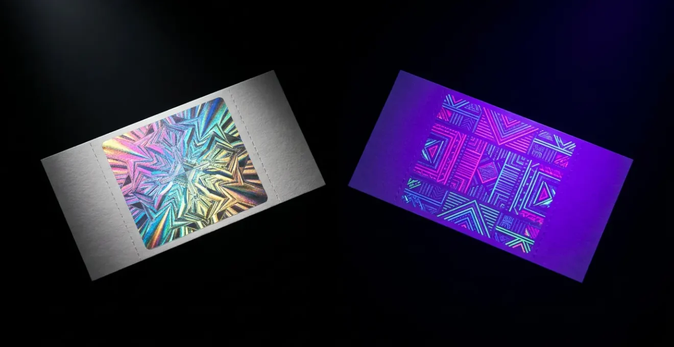 Comparaison visuelle des sécurités pour billets de concert avec hologrammes et encre UV