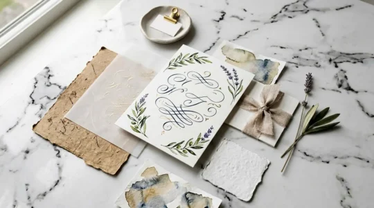 Faire-part de naissance illustré avec aquarelle botanique et papier texturé haut de gamme