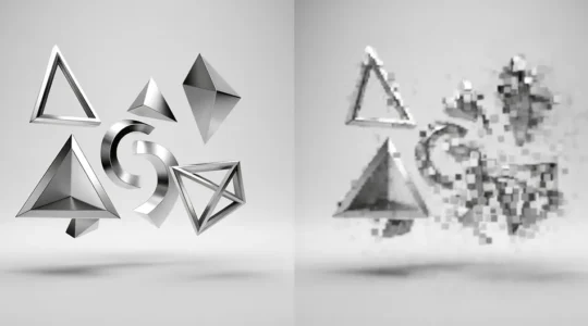 Comparaison visuelle entre un logo vectoriel net et un logo pixelisé sur une bâche d'impression grand format