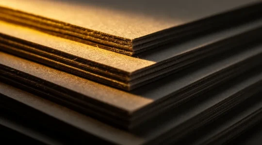 Gros plan sur la tranche d'une pile de papiers épais montrant la texture et l'épaisseur du support