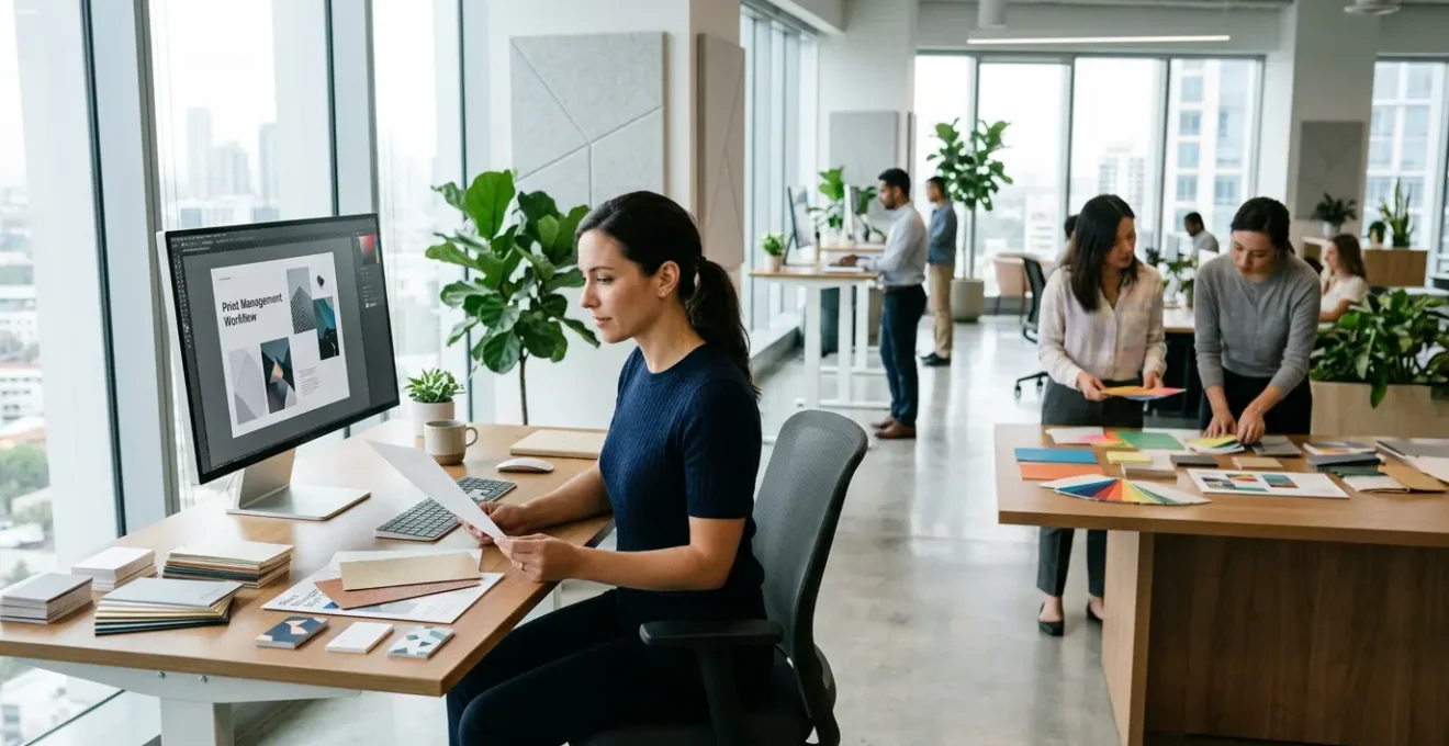 Interface de plateforme web-to-print avec personnalisation de supports marketing pour réseau de franchises