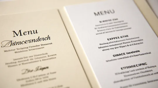 Comparaison visuelle entre une police serif et sans-serif sur un menu de mariage élégant