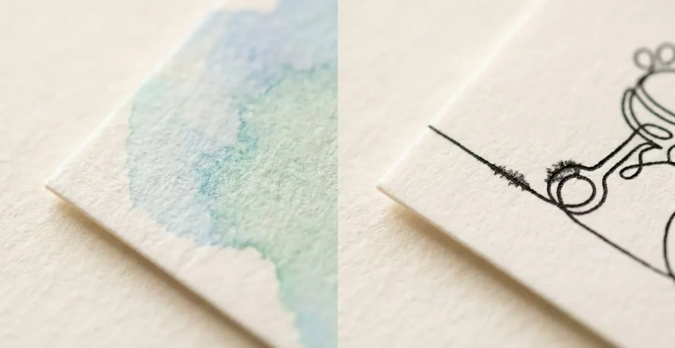 Comparaison entre technique aquarelle et dessin au trait pour faire-part de naissance
