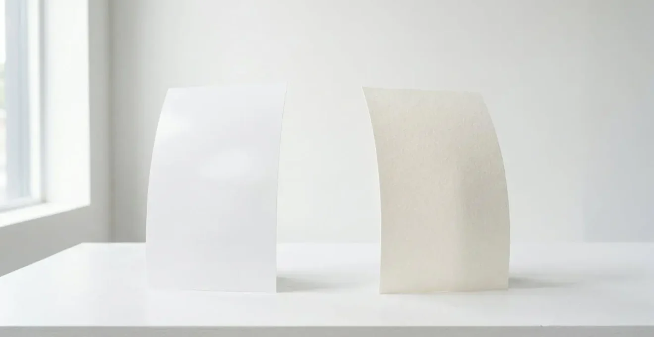 Comparaison visuelle de deux papiers 300g montrant les différences de texture et de rigidité