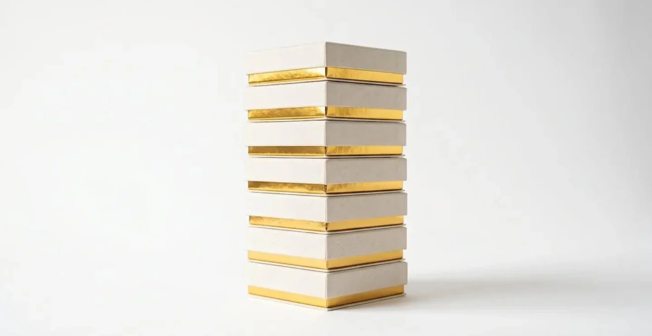 Vue latérale d'un coffret premium montrant la dorure sur tranche avec effet miroir