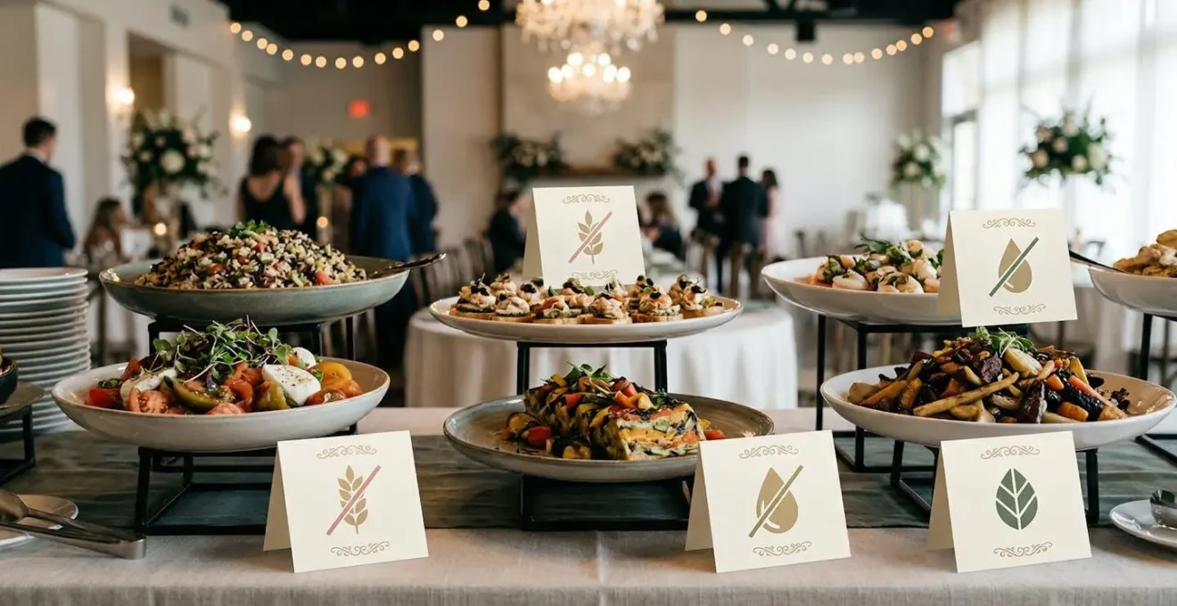 Étiquettes de buffet élégantes avec pictogrammes d'allergènes discrets