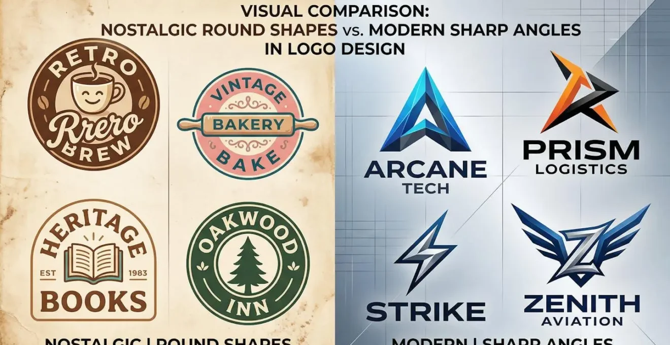 Comparaison visuelle entre formes rondes nostalgiques et angles vifs modernes dans le design de logos