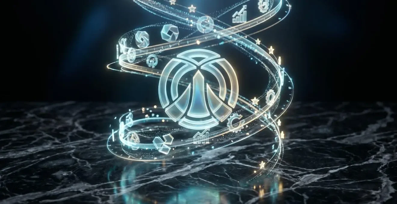Logo d'entreprise transformé en hologramme 3D avec narration visuelle en couches
