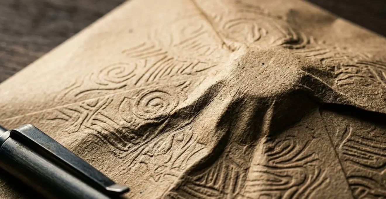 Gros plan sur une enveloppe kraft gonflée par un objet mystérieux, créant une forte curiosité.