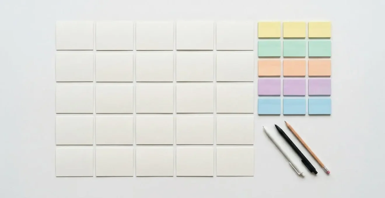 Vue aérienne d'un bureau organisé avec système de personnalisation de cartes