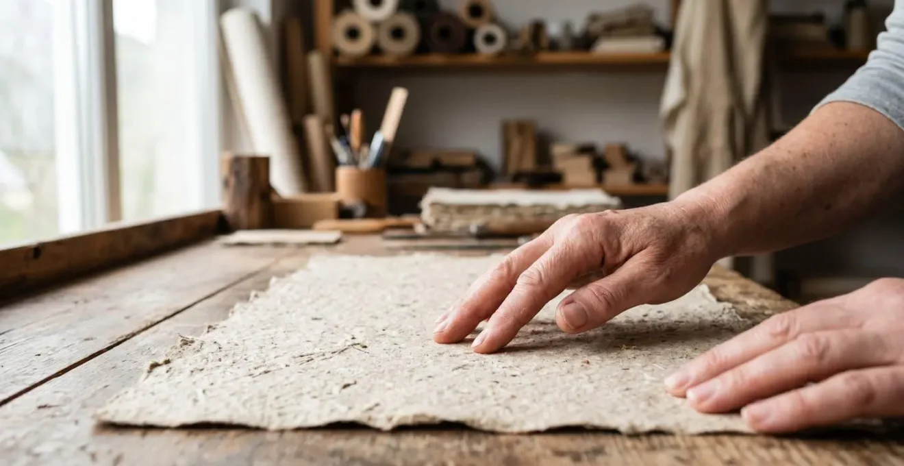 Texture naturelle du papier recyclé mise en valeur par un éclairage rasant