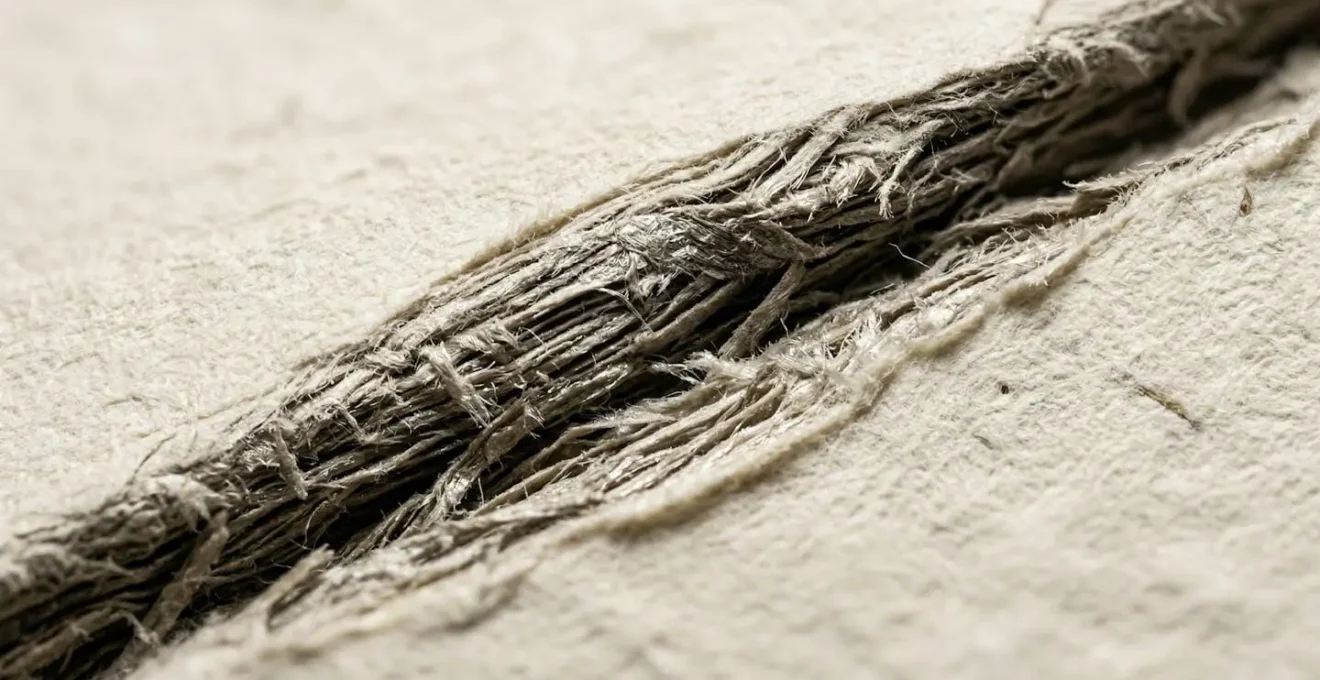 Vue macro d'un papier épais rainé montrant la compression des fibres au niveau du pli
