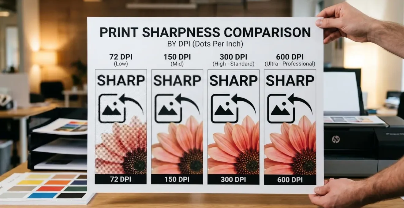 Comparaison visuelle de la netteté d'impression selon différentes résolutions DPI